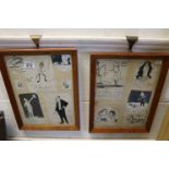Early 20th century pair of satirical pent ink cartoon collages signed "Tom o Hank"