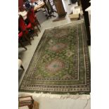 Green and Pink Ground Silk Rug, approx. 265cms x 160cms