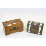 Small Oriental Camphor Wood box and a dome type leather covered stationary box with Blue glass and