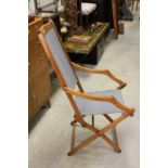 Late 19th century Folding Chair with Blue Cloth Seat and Back, possibly Campaign