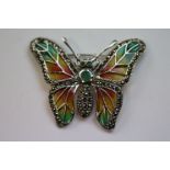 A silver and plique a jour butterfly brooch