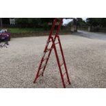 Set of Red Metal and Wooden Step Ladders