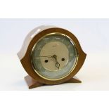 Art Deco Smiths eight day mantle clock, circular cream face with duck egg blue chapter ring,