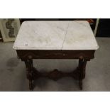 Late 19th century Gothic Oak Hall Table with Marble Top and Single Drawer