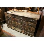 Early 20th century Industrial / Office / Factory Pine Bank of Fifteen Drawers with Cup Handles