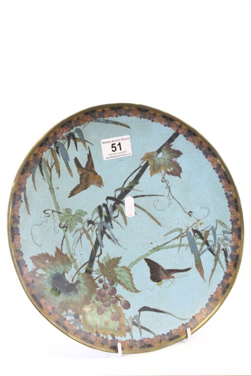 Oriental Cloisonne charger with Grapes, a Bird and a Butterfly