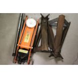 Portable Hydraulic Floor Roller Jack together with Pair of Small Props