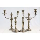 Pair vintage of Silver plated two branch Candelabra's and a matching pair of Candlesticks