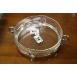 WMF twin handled silver plate and glass centrepiece, the cut glass bowl with four fan shaped panels,