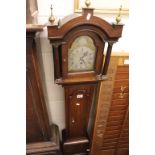 19th century Mahogany Cased John Clarke Grandmother Clock, the arched silvered dial with applied