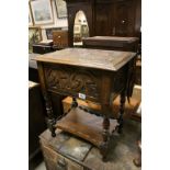 Oak Carved Bible Box on Stand with undershelf