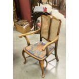 Early 20th century Ladies Elbow Chair with Bergere Back and raised on cabriole legs with crinoline
