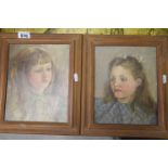 Pair of Oil on Board Portraits of Girls dated to verso 1905