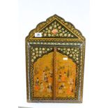Persian Mirror, the doors and frame with painted figures and flowers, 55cms high