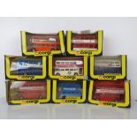 Eight boxed Corgi diecast buses to include 480 AEC Renown, 469 Routemaster (6), 477 Buzby Bus.