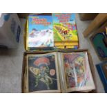 Large collection of comics and annuals to include 2000AD, Eagle, Beano etc (four boxes)