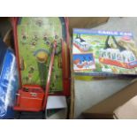Collection of mixed vintage toys and games to include Soccatelle, boxed Mountain Master Cable Car,