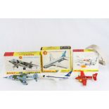 Three boxed Dinky model planes to include 722 Hawker Harrier, 717 Boeing 737 with inner packaging
