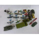 14 Play worn diecast model vehicles to include Dinky, Corgi plus a small group of plastic kit