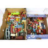 Collection of over 60 vintage play worn diecast & continental plastic model vehicles to include