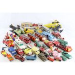 Large quantity of vintage play worn diecast model vehicles to include Dinky, Corgi, Matchbox etc