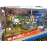 Large Lego Ninjago shop display showcase 70748 Titanium Dragon and 70749 Enter The Dragon sets in vg