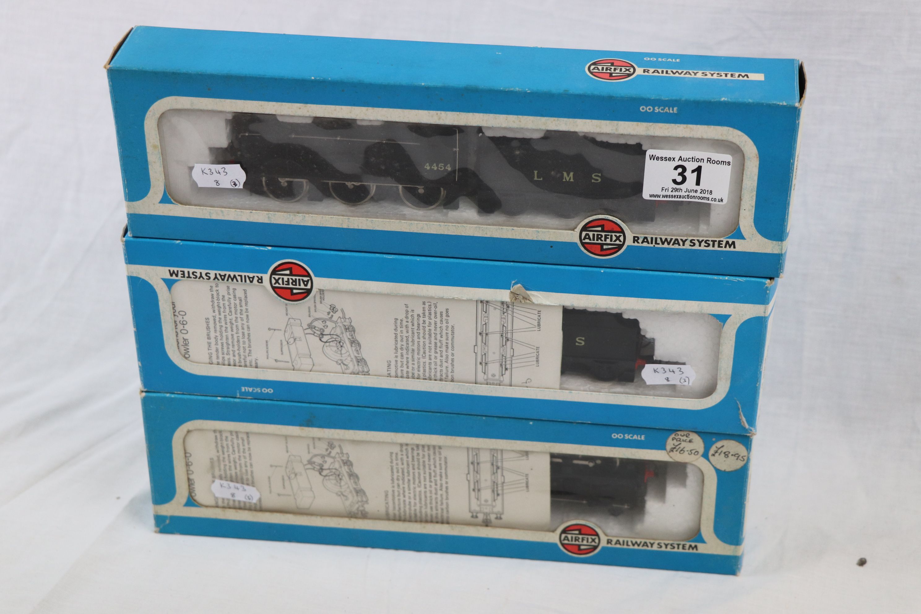 Three boxed Airfix OO gauge 54122-6 4F Fowler LMS Livery locomotives (3)