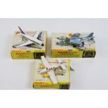 Three boxed Dinky model planes to include 722 Hawker Harrier, 717 Boeing 737 with inner packaging