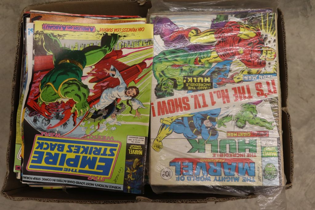 Large box of mainly Bronze Age Marvel comics to include; 2000AD, Hulk, Star Wars, Spectacular