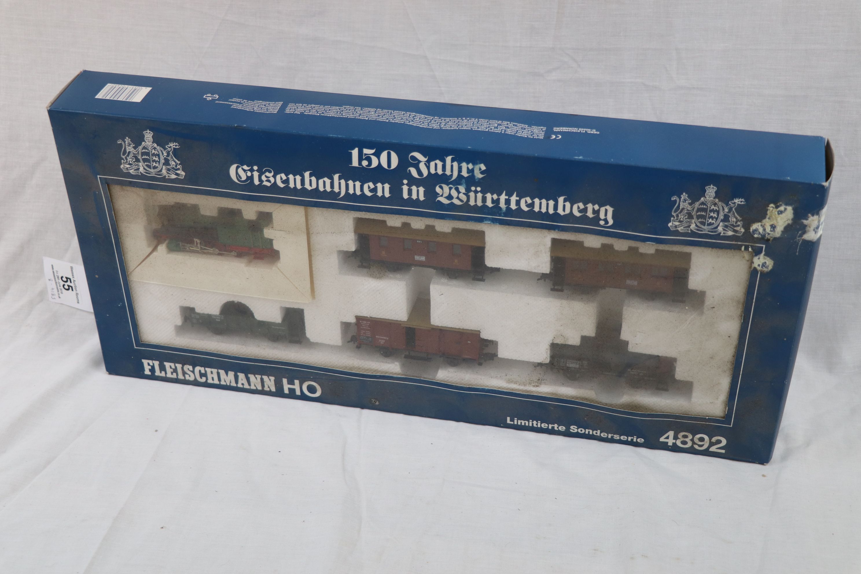 Boxed HO scale Fleischmann ltd edn 4892 150 Years of Railways in Wurttemberg set, outer box dusty