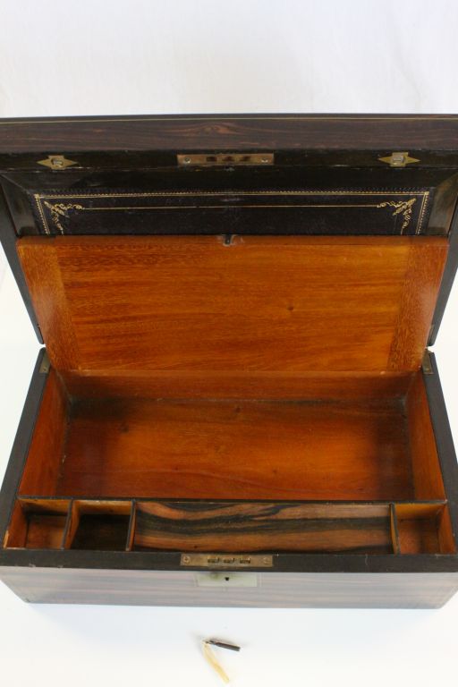 19th Century Exotic wood Writing Slope with Brass stringing and lock escutcheon & part fitted - Image 5 of 5