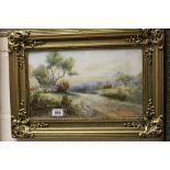 Copley 19th century Watercolour Country Landscape with Cottage in Ornate Gilt Frame