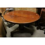 William IV Mahogany Tilt Top Circular Centre Table raised on an Octagonal Column Support and a