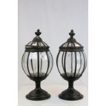 Contemporary pair of outside Lanterns for candles in metal & glass