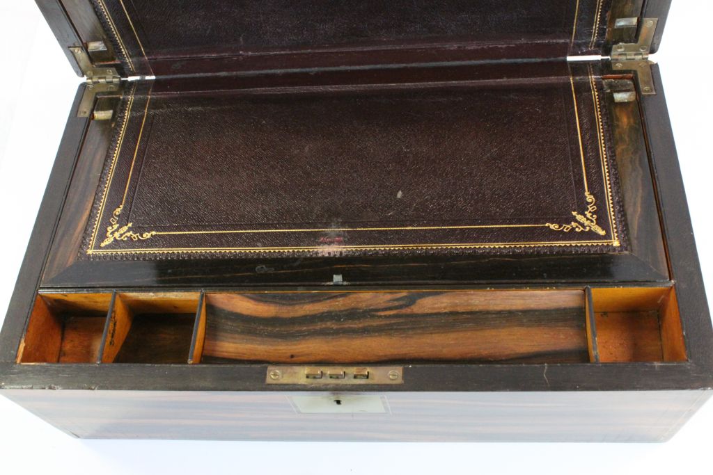 19th Century Exotic wood Writing Slope with Brass stringing and lock escutcheon & part fitted - Image 4 of 5