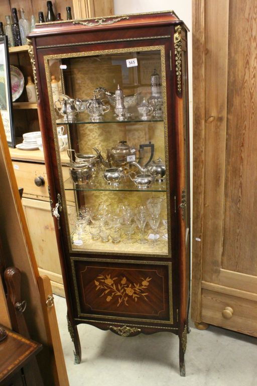 20th century French Display Cabinet with Brass Mounts, the bottom panel with Satinwood Floral Inlay - Image 2 of 4