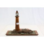 Early Vintage Carved Oak Model of a Lighthouse Lamp