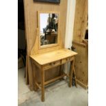 Pine Dressing Table with Swing Rectangular Mirror and Two Drawers