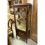 20th century French Display Cabinet with Brass Mounts, the bottom panel with Satinwood Floral Inlay