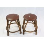 Pair of Vintage Lusty Stools with Bentwood Frames and Upholstered Seats