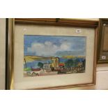 Charles W H Bone, Watercolour of Harbour Scene with label to verso