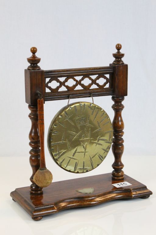 Oak and Brass table Gong with striker