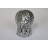 Guy Motors Ltd car mascot depicting Indian chief with the words Fathers in Our Cap to the