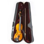 Cased Violin & bow with interior label reading "A Schroetter"