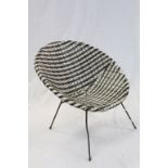 1960's Bucket Seat Chair with black and white vinyl webbing and metal atomic legs