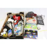 Large box of assorted items including binoculars, compass, toys etc.