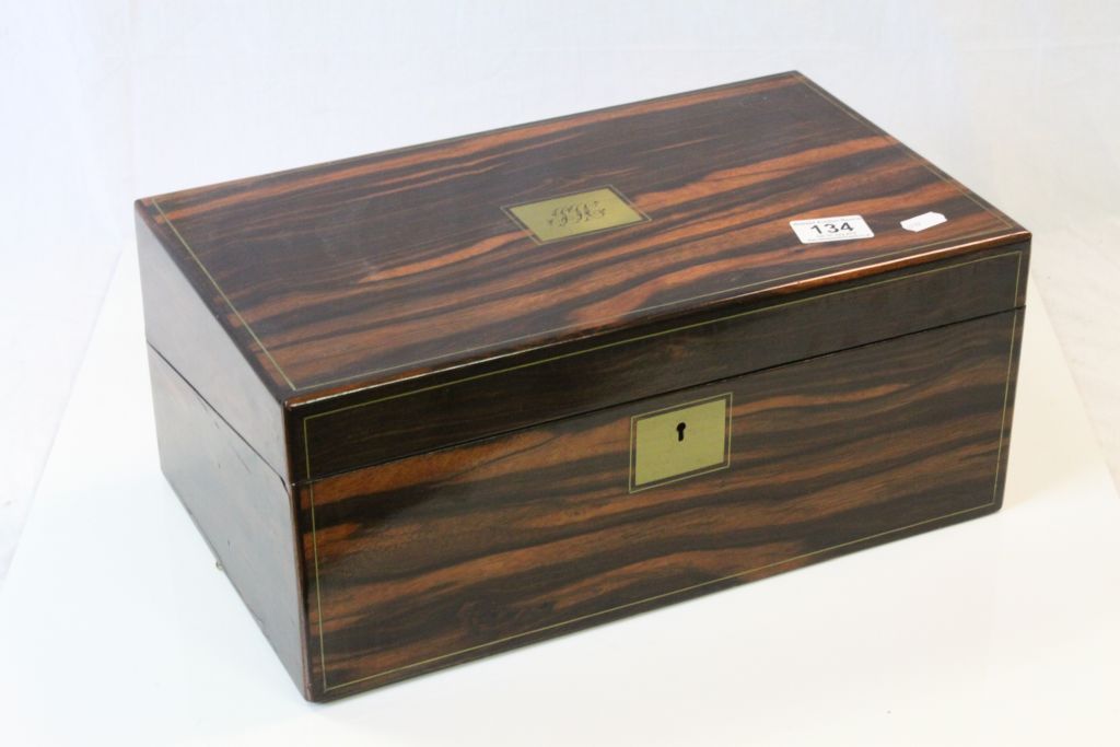 19th Century Exotic wood Writing Slope with Brass stringing and lock escutcheon & part fitted
