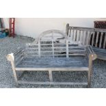 Teak Garden Bench with Arched Back and Scroll Arms, approx. 166cms long