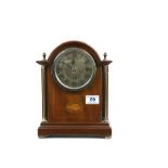 Inlaid Edwardian Wooden Mantle clock with key & pendulum, the movement marked "Newbridge Bath"