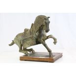 Cast Bronze Chinese Tang Dynasty style horse with Patinated finish and on a hardwood base